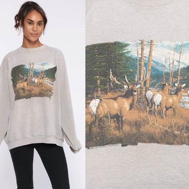 90s Deer Sweatshirt xxl Animal Sweatshirt 80s Jumper Pullover Wildlife Shirt Buck 1990s Hipster Grey Vintage Slouchy Extra Large xl xxl 