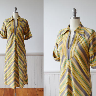 Vintage Striped Chevron Tunic Dress| 1970s | M 