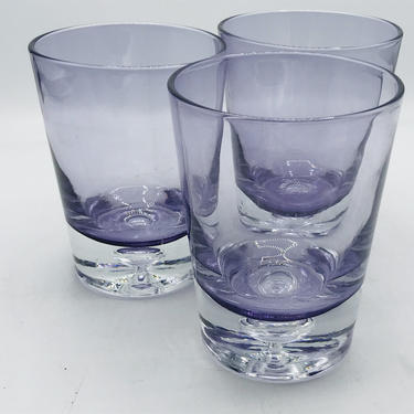 Vintage (2) Hand Blown Lavender Purple Glass Krosno Style  Rising Bubble  Bottoms -Cocktail Rocks- Whiskey Scotch drinking glasses-12 Ounce 