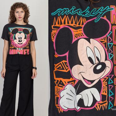 80s Mickey Mouse T Shirt - Small | Vintage Unisex Faded Black Disney Cartoon Graphic Tee 