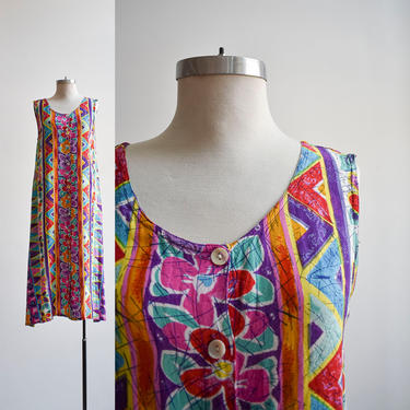 1990s Floral &amp; Abstract Long Summer Dress 