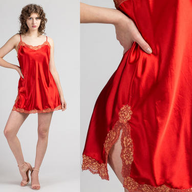 Vintage Victoria's Secret Red Slip Dress - Large | 90s Lingerie Floral Lace Trim Mini 