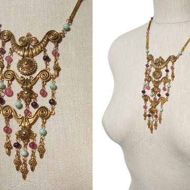 Vintage Goldette Bib Necklace Etruscan Revival Beaded Collar 