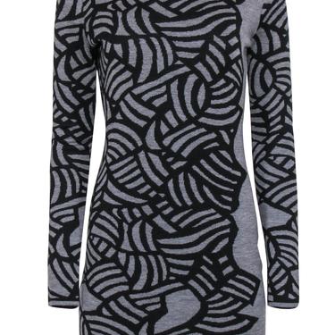 Diane von Furstenberg - Grey & Black Abstract Print Fitted Wool Sweater Dress Sz 8