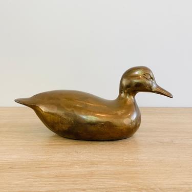 Vintage Mid Century Modern Large 10 inch Brass Duck Sculpture 