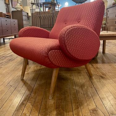 1950s Low Lounge Chair in Original Pink Upholstery