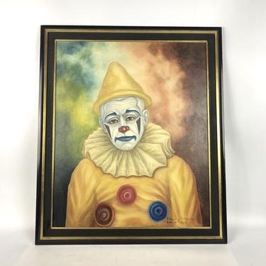 Mid-Century Modern Sad Clown Painting 