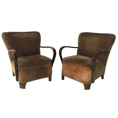 Pair of 1940s Lounge Armchairs with Bentwood Arms