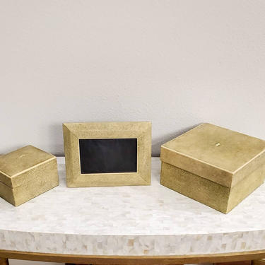 R &amp; Y Augousti Paris Shagreen Covered Box and Picture Frame Table Set of Three 