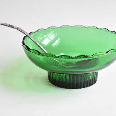 Green Glass Candy Dish | Cranberry Sauce Bowl | Key bowl | Scalloped Edged Pedestal Candy Dish | E.O. Brody M2000 &amp;quot;Cleveland O USA&amp;quot; Low Bowl 