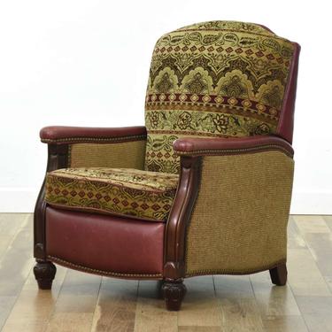 Bradington Young Red Leather Paisley Nailhead Recliner