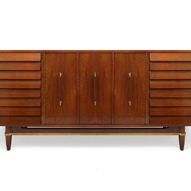 Mid Century Modern American Of Martinsville Dania Collection Merton Gershun Louvered Drawers Walnut Dresser Credenza (PureVintageNYC) 