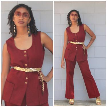 Vintage 70s bell-bottoms and vest two-piece outfit pants flairs S/M 