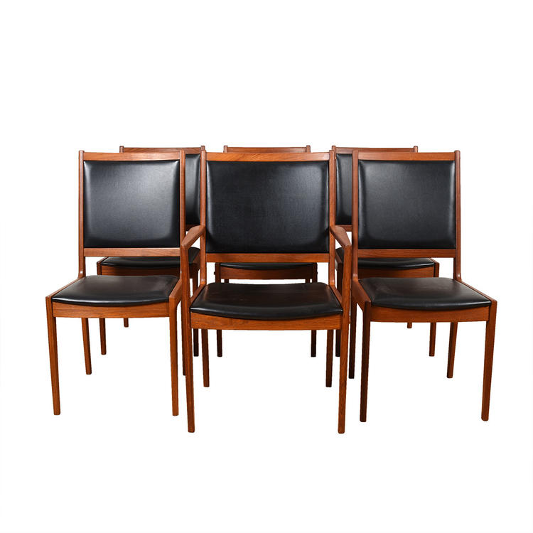 Set of 6 Danish Black & Teak Dining Chairs 1 Arm + 5 Side