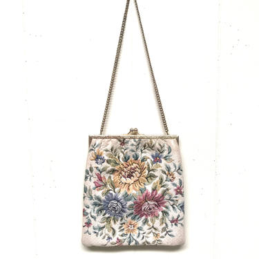 Vintage 1960s Floral Tapestry Purse, Mid-Century Walborg Bag Made in West Germany 