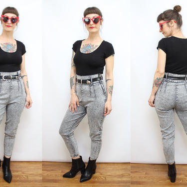 Vintage 80's GITANO Black Acid Wash Super High Waisted Denim Stretchy Skinny Jeans / 1980's Tight Jeans / Women's Size Medium / 28&amp;quot; Waist by Ru