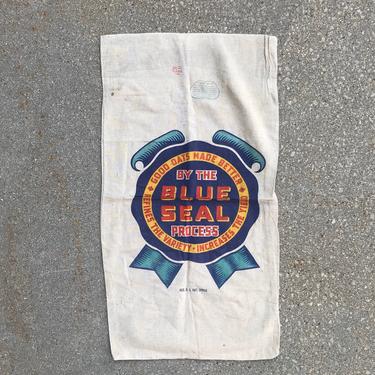Vintage Blue Seal Oats Seed Sack Rustic Farm Textile 