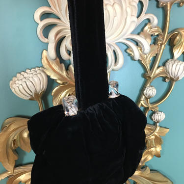 1940s velvet purse, lucite handle purse, vintage handbag, wrist purse, 1940s top handle bag, loop handle purse, film noir style, cocktail by BlackLabelVintageWA