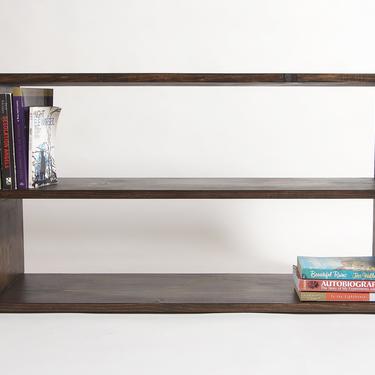 Low Simple Long Rectangle Bookcase with Shelf, Solid wood bookshelf - Dark Walnut 