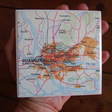1993 Guangzhou Canton China Map Coaster. China Gift. Asia Map. Canton Gift Guangzhou Map. Décor Asia Travel Gift History China Chinese Décor 