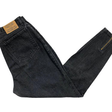 Vintage 1990s JORDACHE High Waist Jeans ~ measure 30 x 28.5 ~ Black Denim ~ Ankle Zipper ~ Long Rise ~ Tapered Fit ~ 30 Waist 