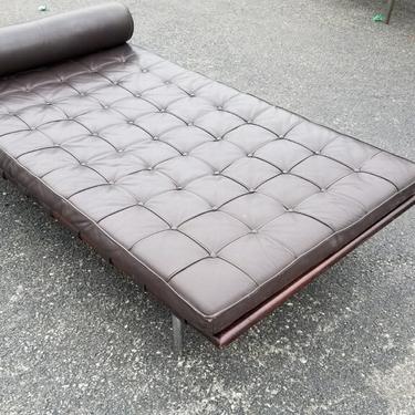 Vintage Mies Van Der Rohe  Espresso Leather Mahogany Framed Barcelona Daybed