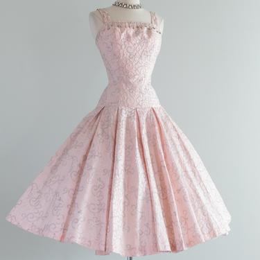 Stunning 1950's Pale Pink Party Dress By Perullo / Waist 26