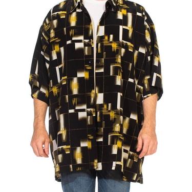 1990S Black  Gold Polyester Men's Short Sleeve Shirt 