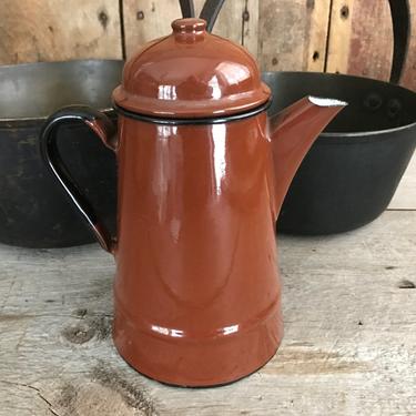 Enamel Coffee Pot Rust Brown, Black and White, Camping Gear, Made in Poland 