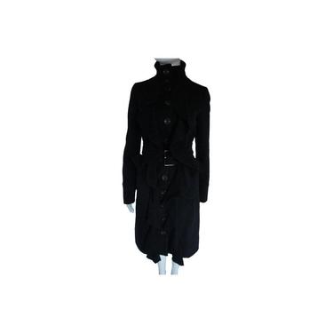 Diane von Furstenberg Black Belted Wool with Ruffles Coat 