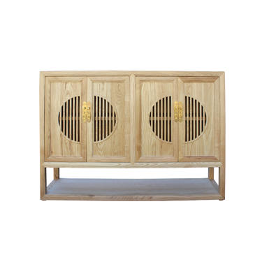 Light Natural Raw Wood Shutter Doors Bookcase Credenza Cabinet cs4540E 