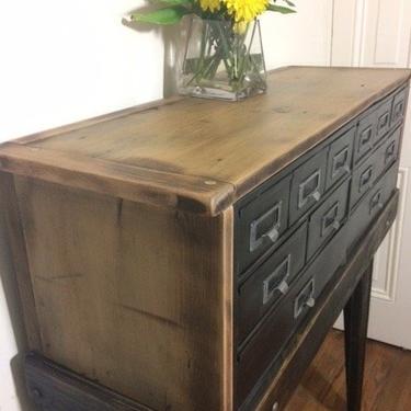 Entryway, sofa, industrial, multi drawers rustic console. 