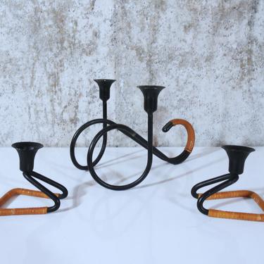 Trio of Metal and Rattan Candle Holders from Laurids Lonborg, Denmark 