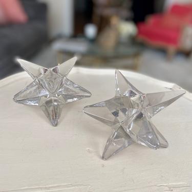 Pair of Large Glass Star Candlesticks 