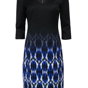 Elie Tahari - Black, Blue & Green Printed Ombre Shift Dress Sz 8