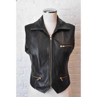 1990's | DKNY | Vintage Black Leather Vest 