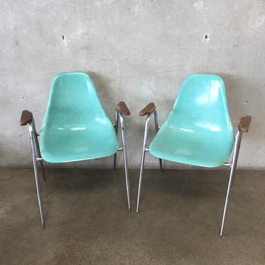 Pair of Mid Century Modern Stacking Blue Side Chair
