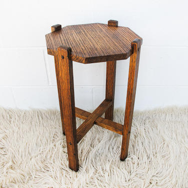 Vintage Hand Crafted Solid Wood Moroccan Bohemian Style Geometric Side Table with Detailing 