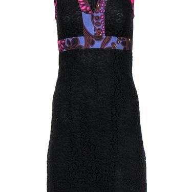 Trina Turk - Black Lace & Purple Printed Sheath Dress Sz 2