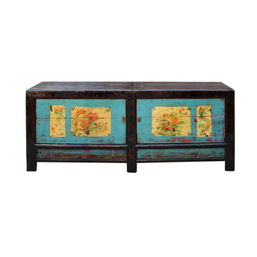 Chinese Oriental Graphic Blue Sideboard Console Table TV Cabinet cs4577E 