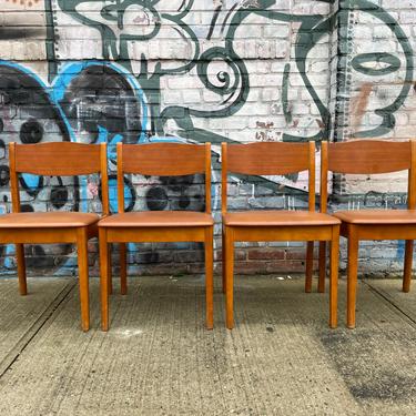 Set of 4 Midcentury Swedish danish Teak Dining side Chairs with brown vinyl 