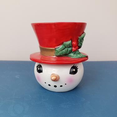 Vintage 1950's Lefton Snowman Mug / 60s  Christmas Kitch Knick Knack Ceramic Planter 