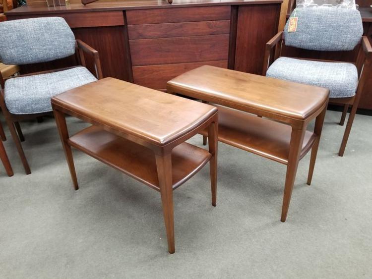                   Pair of Mid-Century Modern thin side tables by Heywood Wakefield