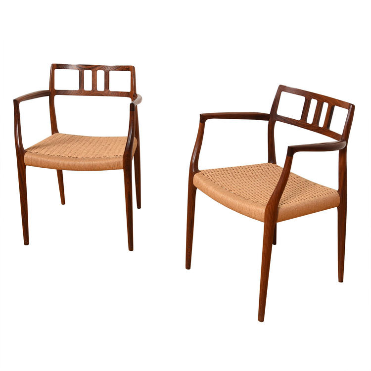 Pair of Danish Modern Rosewood Niels M\u00f8ller Accent Arm Chairs