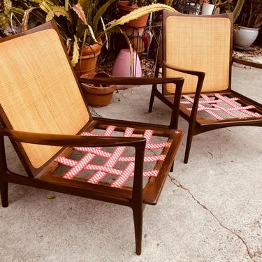 Pair Of Mid Century Danish Modern Kofod Larsen For Selig Cane Back lounge Chairs Free Continental us Shipping 