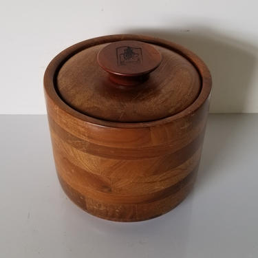 1970's Vintage Walnut Wood and Metal March for MacArthur Ice Bucket 