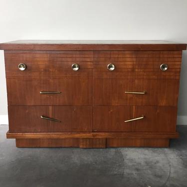 vintage mid century modern 6-drawer lowboy dresser with original mix n match pulls.