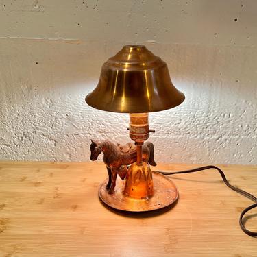 Copper Horse Lamp w Cowboy Hat, Small Desk or Table Lamp, Vintage Nightlight 