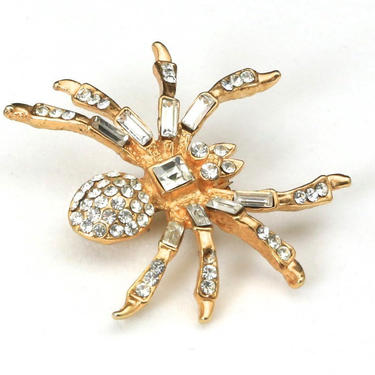 Vintage Large Gold Tone Rhinestone Spider Pin Brooch Insect Jewelry Retro 