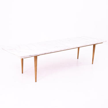 Gio Ponti Style Italian Mid Century Carrara Marble Long Rectangular Coffee Table - mcm 